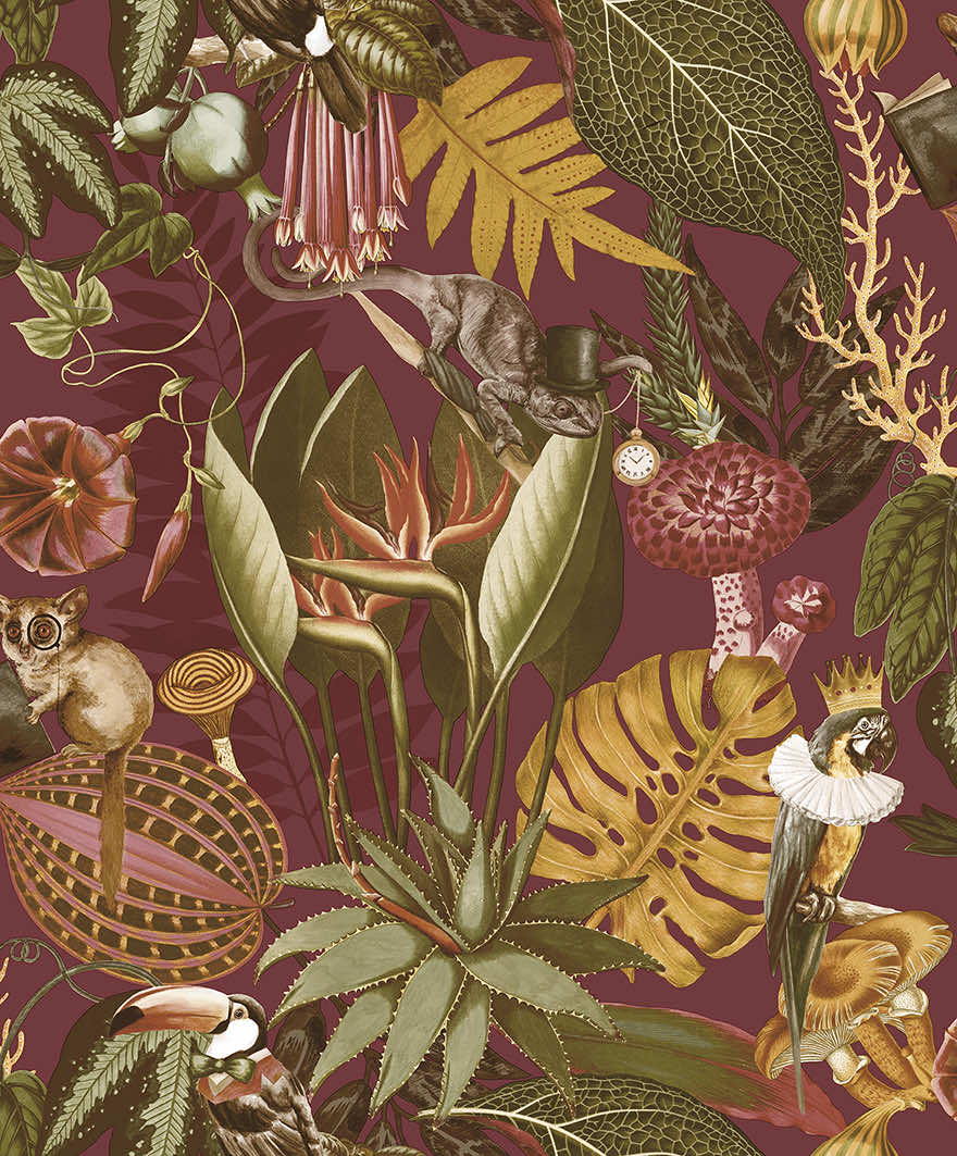 Sample - Reverie - Funky Jungle Wallpaper - Burgundy