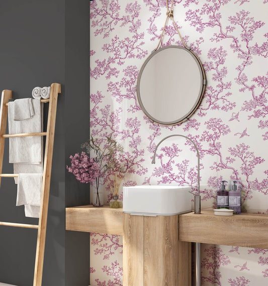 The Cranes - Florence Broadhurst Wallpaper - Magenta