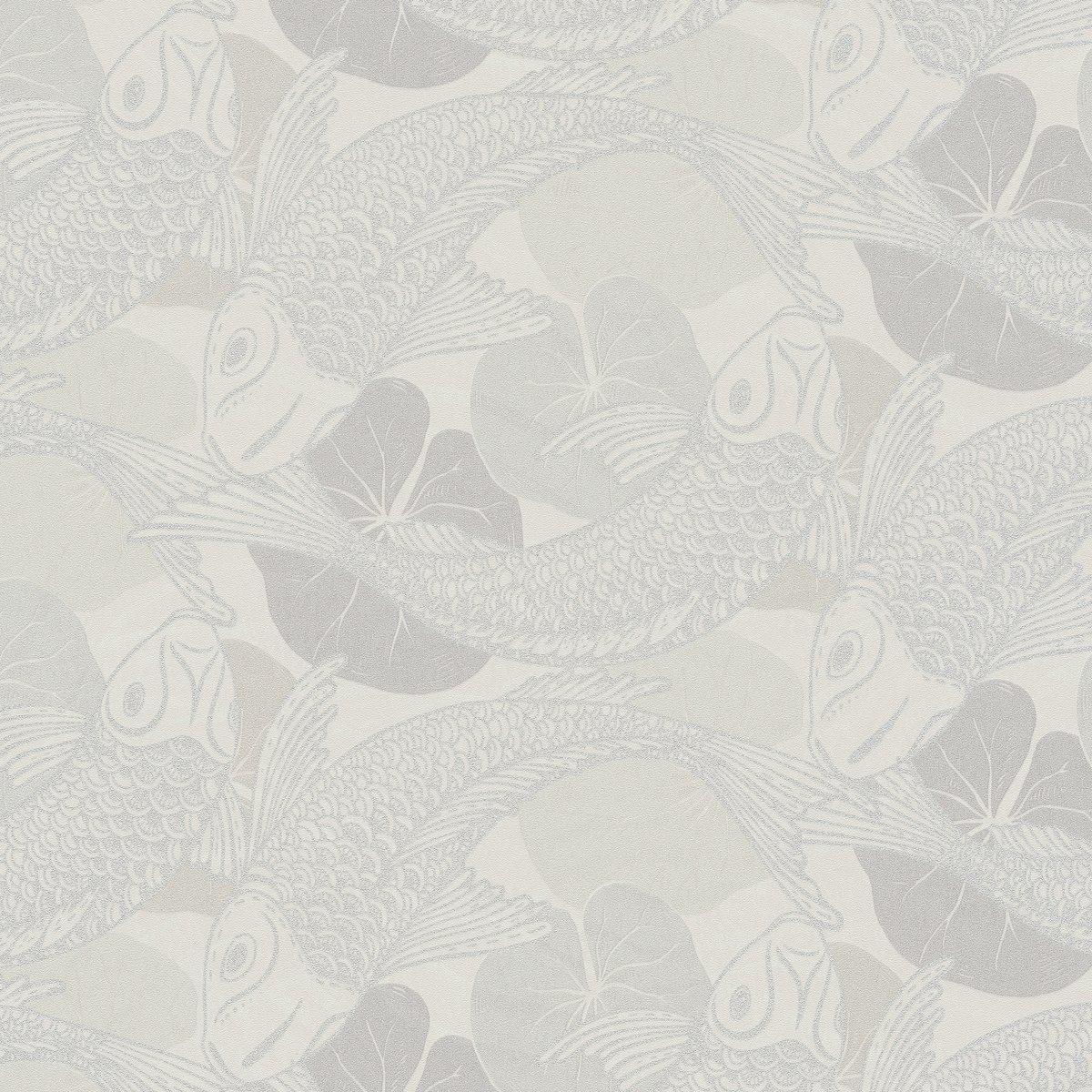 Sample - Tokyo Fish Bowl Wallpaper - Beige/Grey/Metallic-1