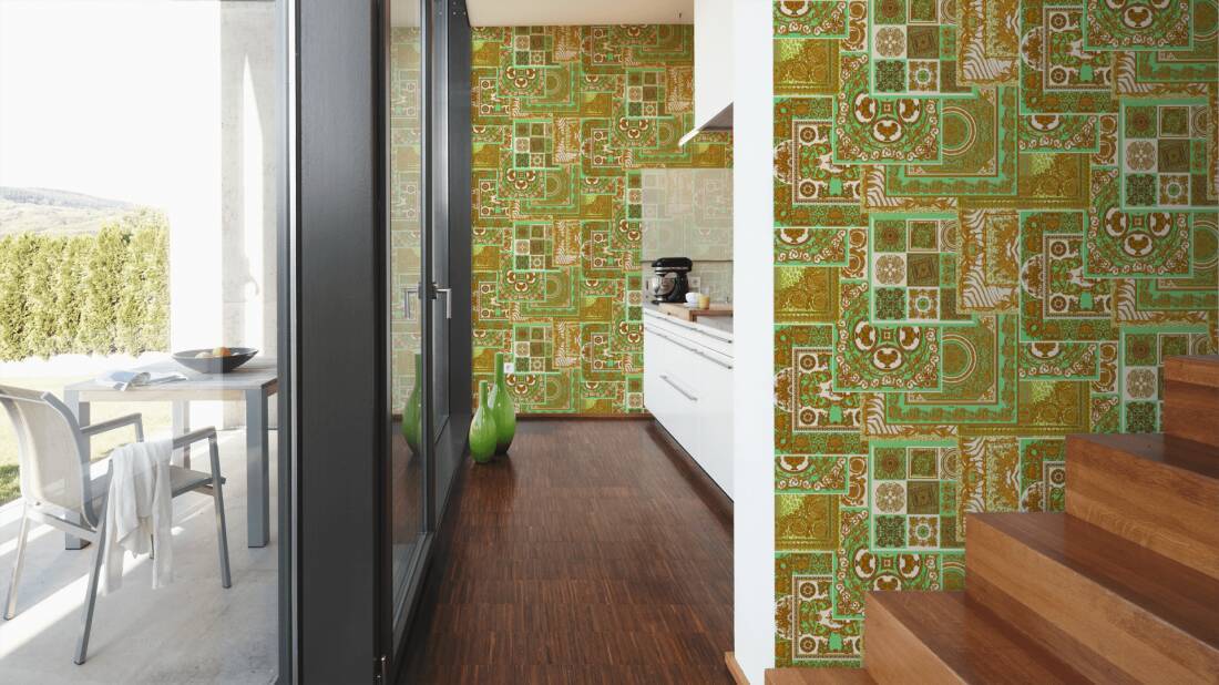 Versace Tapestry Wallpaper - Gold/Green/Brown