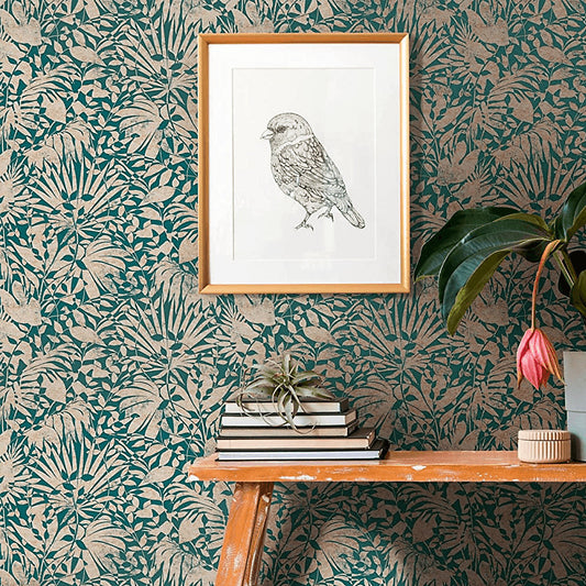 Subtle Leaf Wallpaper - Green/Copper - Last Roll