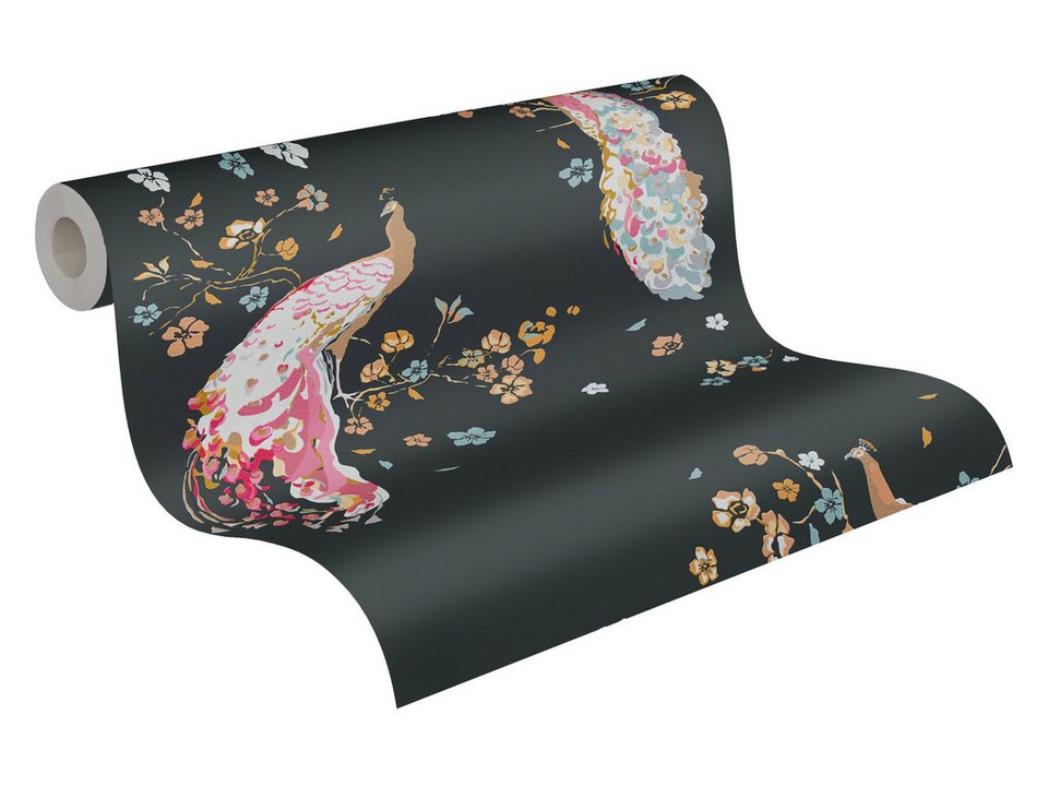 Majestic Peacock & Blossom Wallpaper - House of Turnowsky - Black
