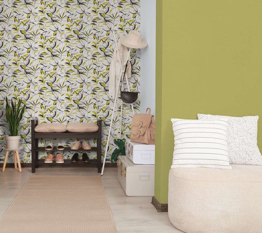 Inkleaf Sketched Leaf Vinyl Wallpaper – Lime/Black