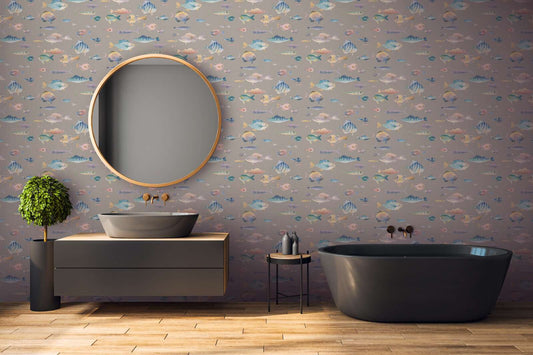 School's Out Fish Wallpaper - Grey
