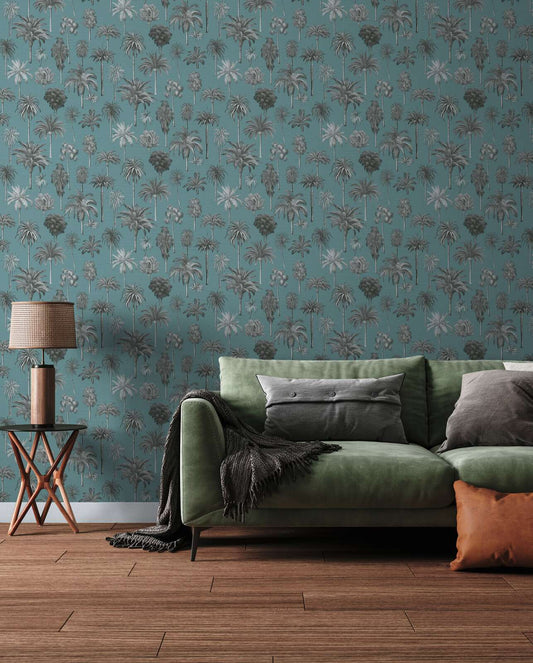 Riviera Palm Tree Wallpaper – Blue