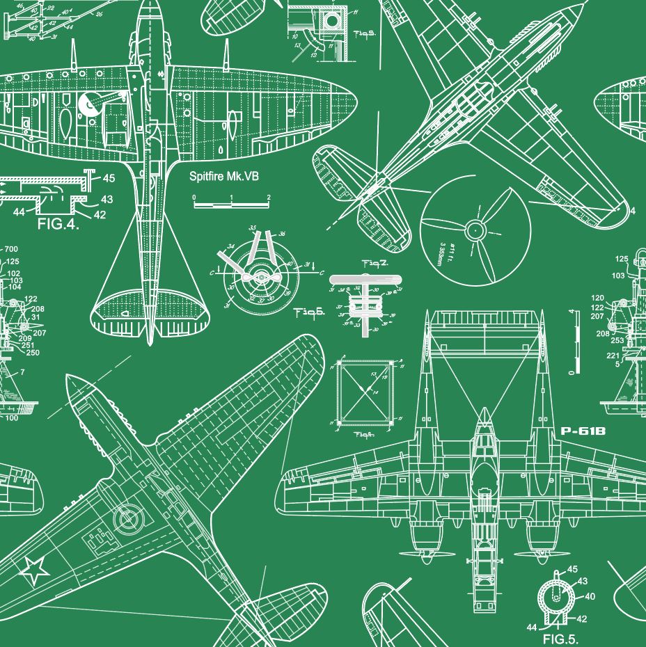 Sample – Zoom Airplane - Forest Green - Custom Sized Wallpaper Mural (per m2)