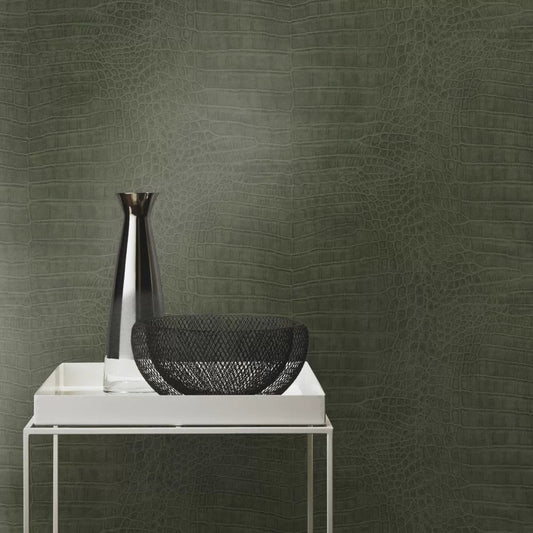 Imitation Crocodile Leather Wallpapers - Pine Green