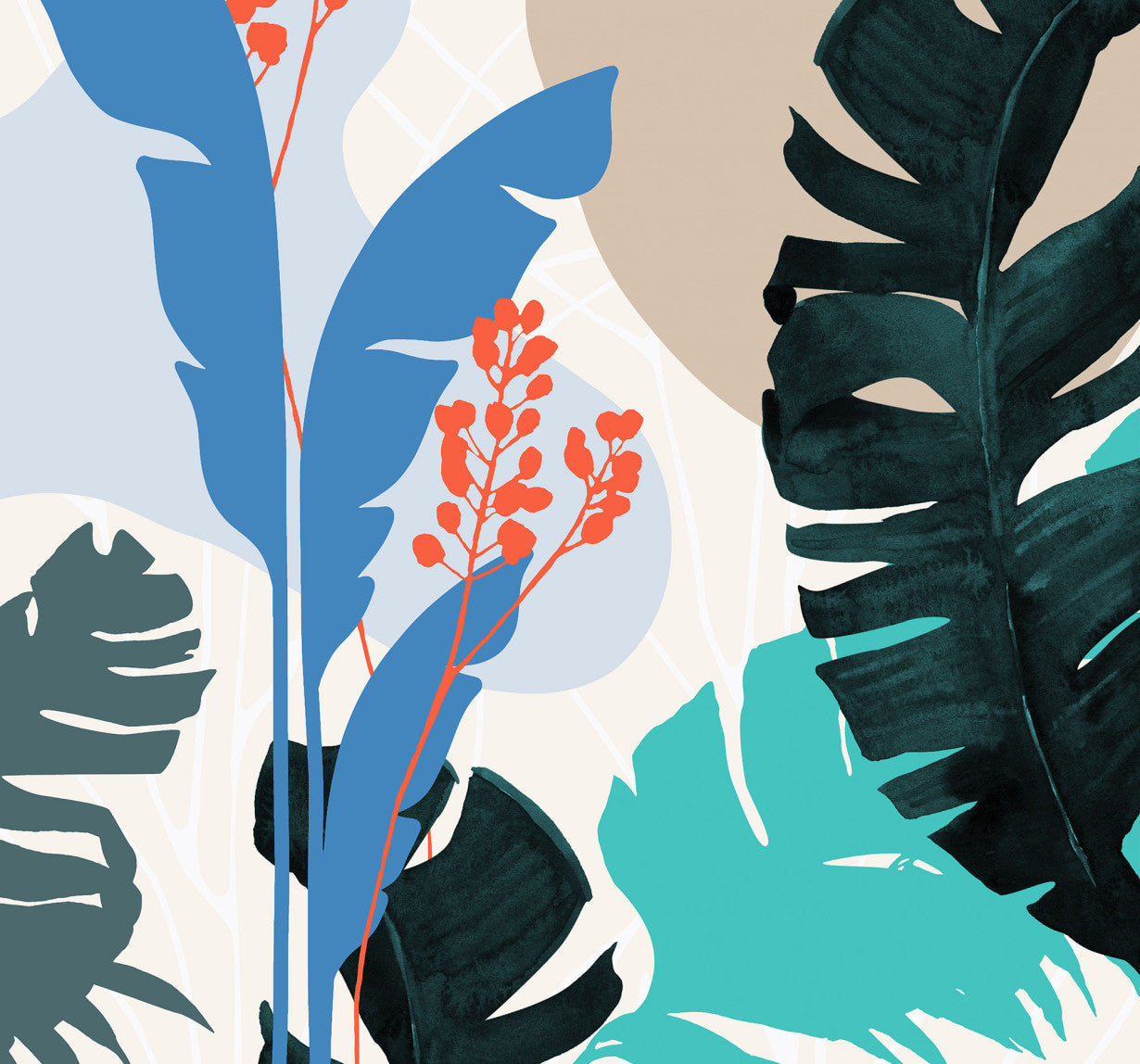 Sample – Tropical Shapes - Custom Sized Mural Wallpaper (per m2)