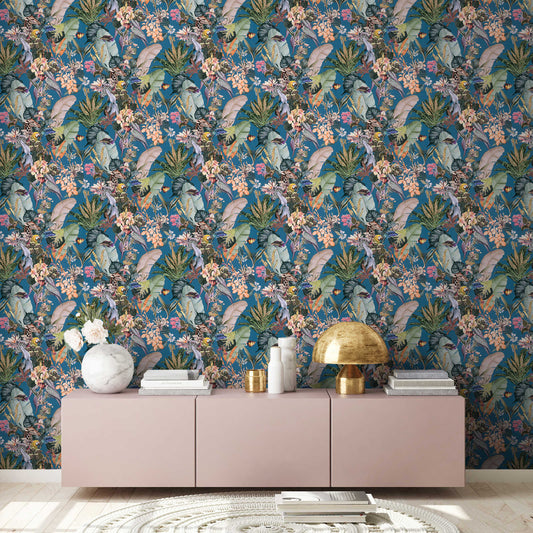 Tropical Dreams Wallpaper - Blue Teal