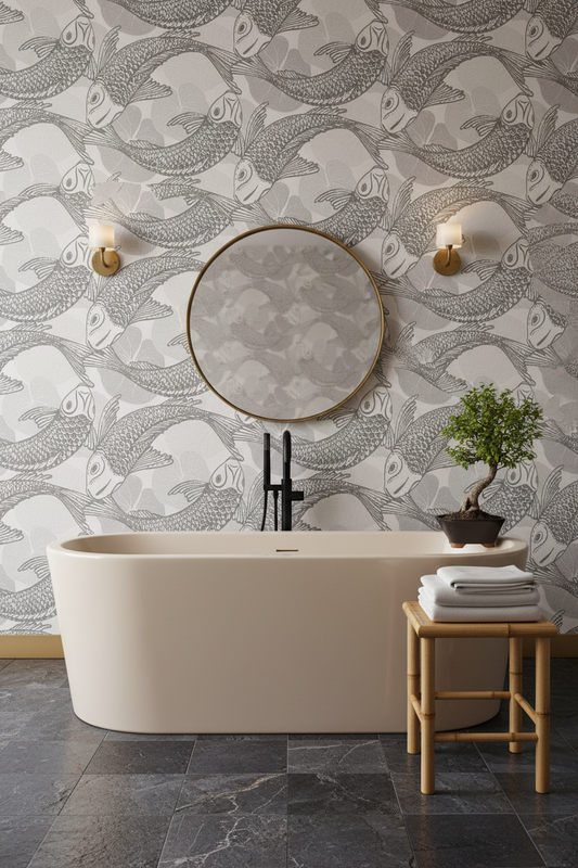 Bathroom - Tokyo Fish Bowl Wallpaper Dark Grey 37859-1
