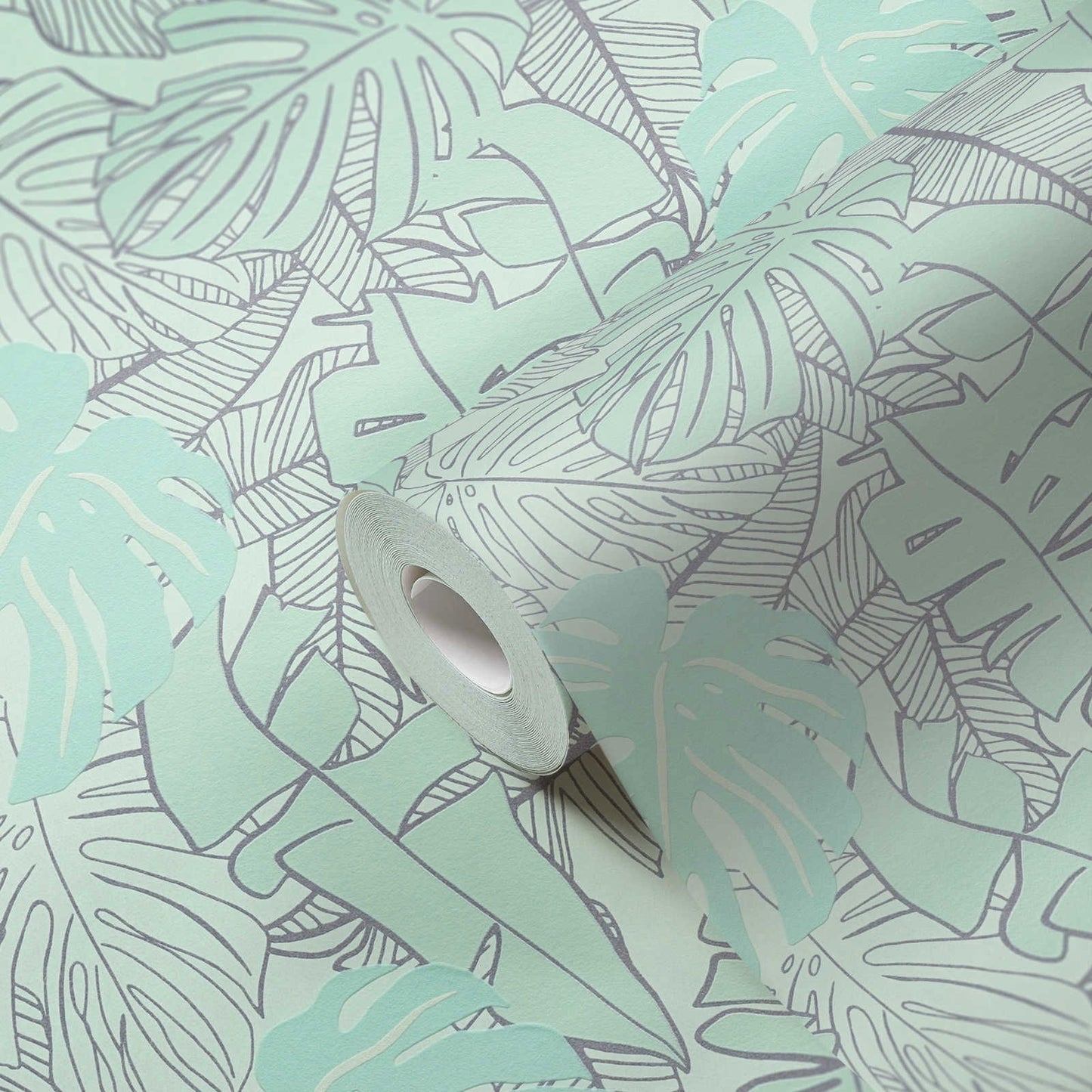 Sample - Metallic Monstera Fronds Wallpaper - House of Turnowsky - Turquoise