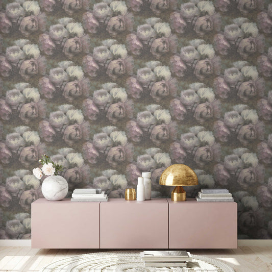 Dreamy Rose Wallpaper - Dusky Grey - Discontinuing
