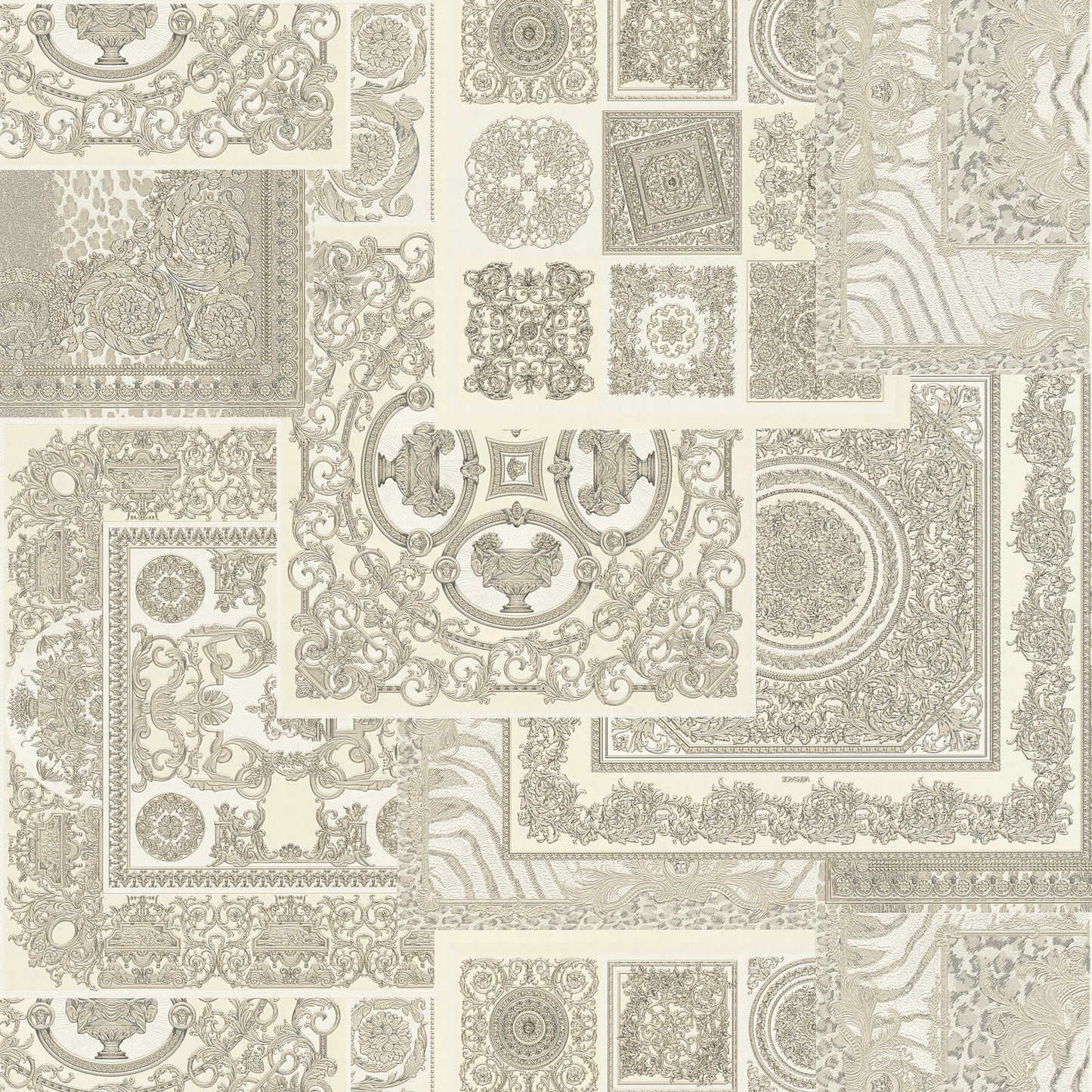 Sample - Versace Tapestry Wallpaper - Silver/Grey/White