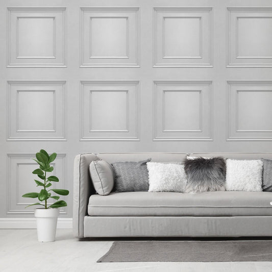 Amara Wood Panel Vinyl Wallpaper - Soft Silver