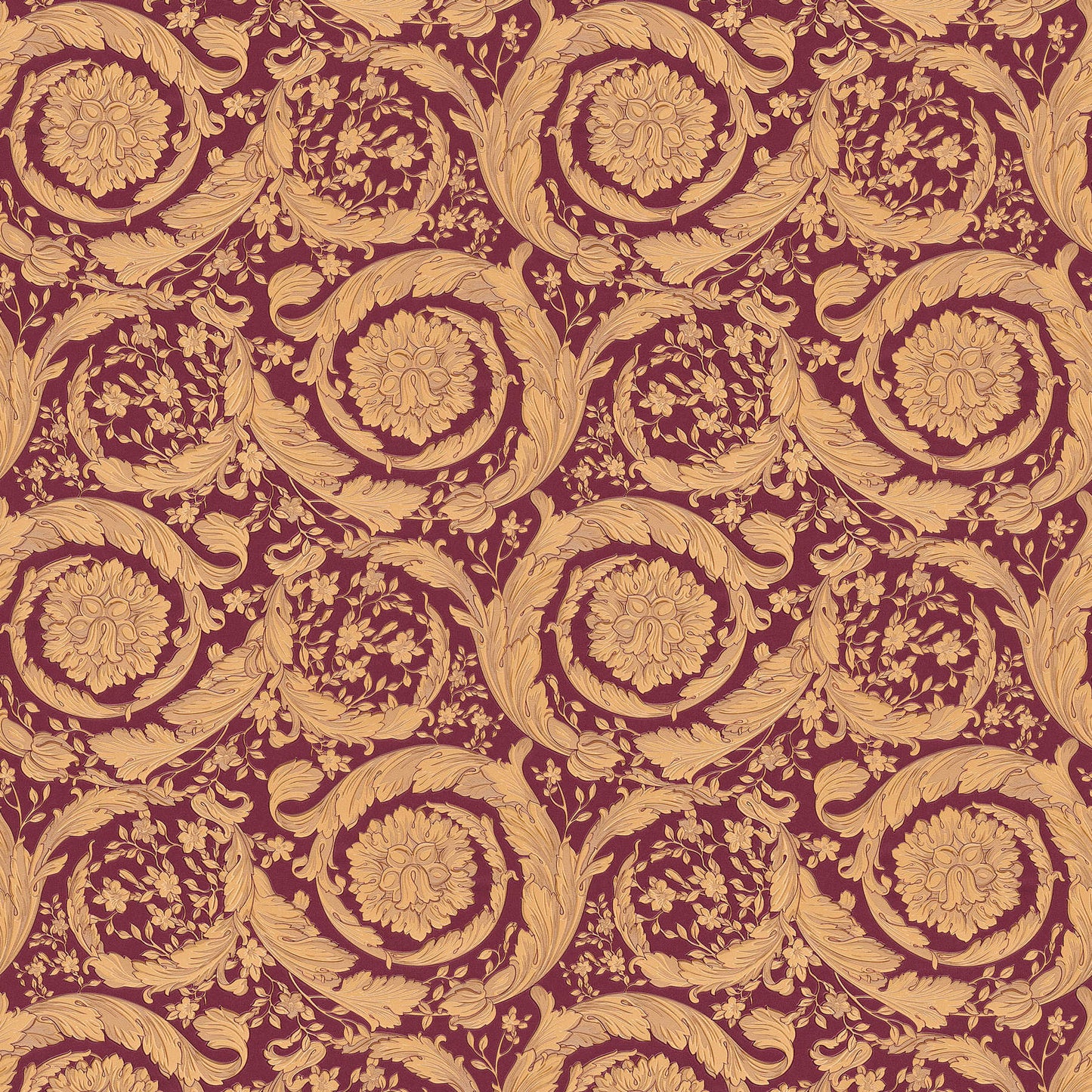 Sample - Versace Floral Garland Wallpaper - Red/Gold