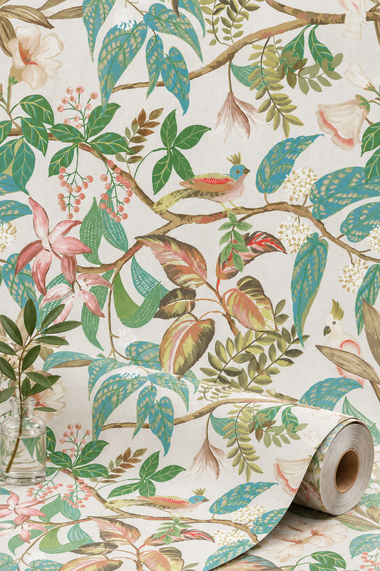 Birds Sing and Flowers Bloom Wallpaper - Multi