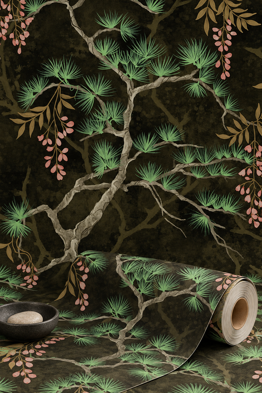 Pine Shadow Wisteria Wallpaper - Black