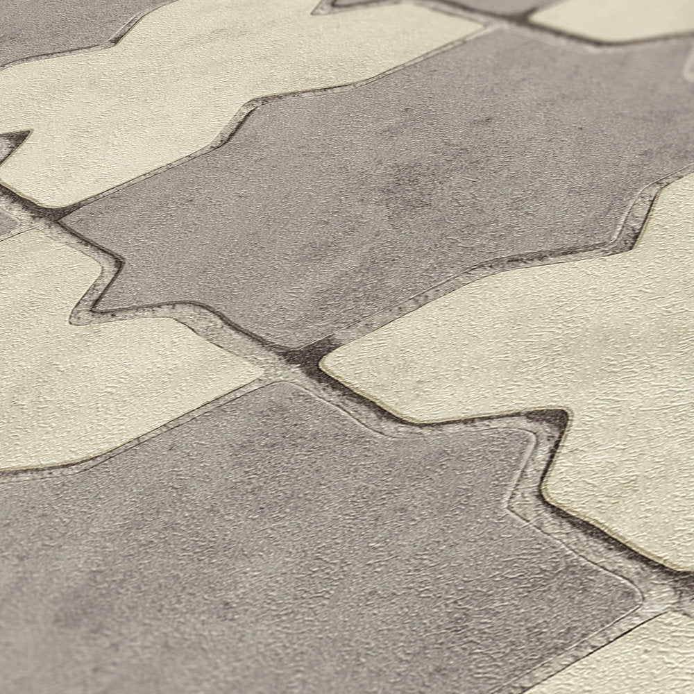 Moroccan Vinyl Tile Wallpaper - Grey - Last 2 Rolls