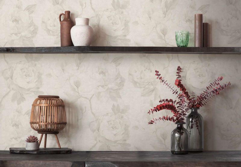 Rosalie Faded Rose Vinyl Wallpaper – Grey