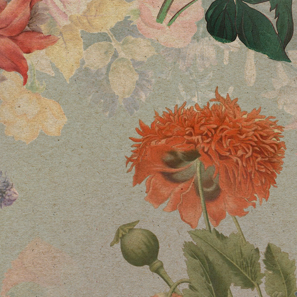 Vintage Flowers - Pink - Custom Sized Wallpaper Mural (per m2)