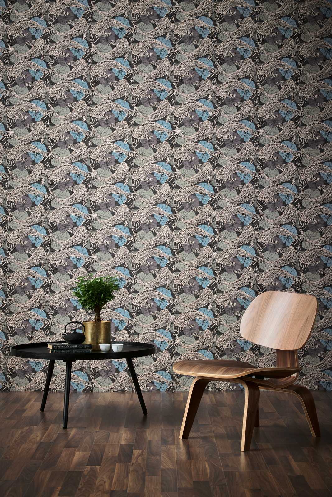 Tokyo Fish Bowl Wallpaper - Blue/Black