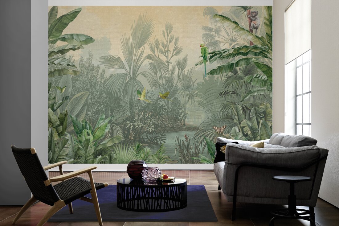Cuba Tropics - - Green - Custom Sized Wallpaper Mural (per m2)