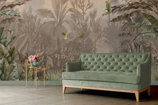 Cuba Tropics - - Sepia - Custom Sized Wallpaper Mural (per m2)
