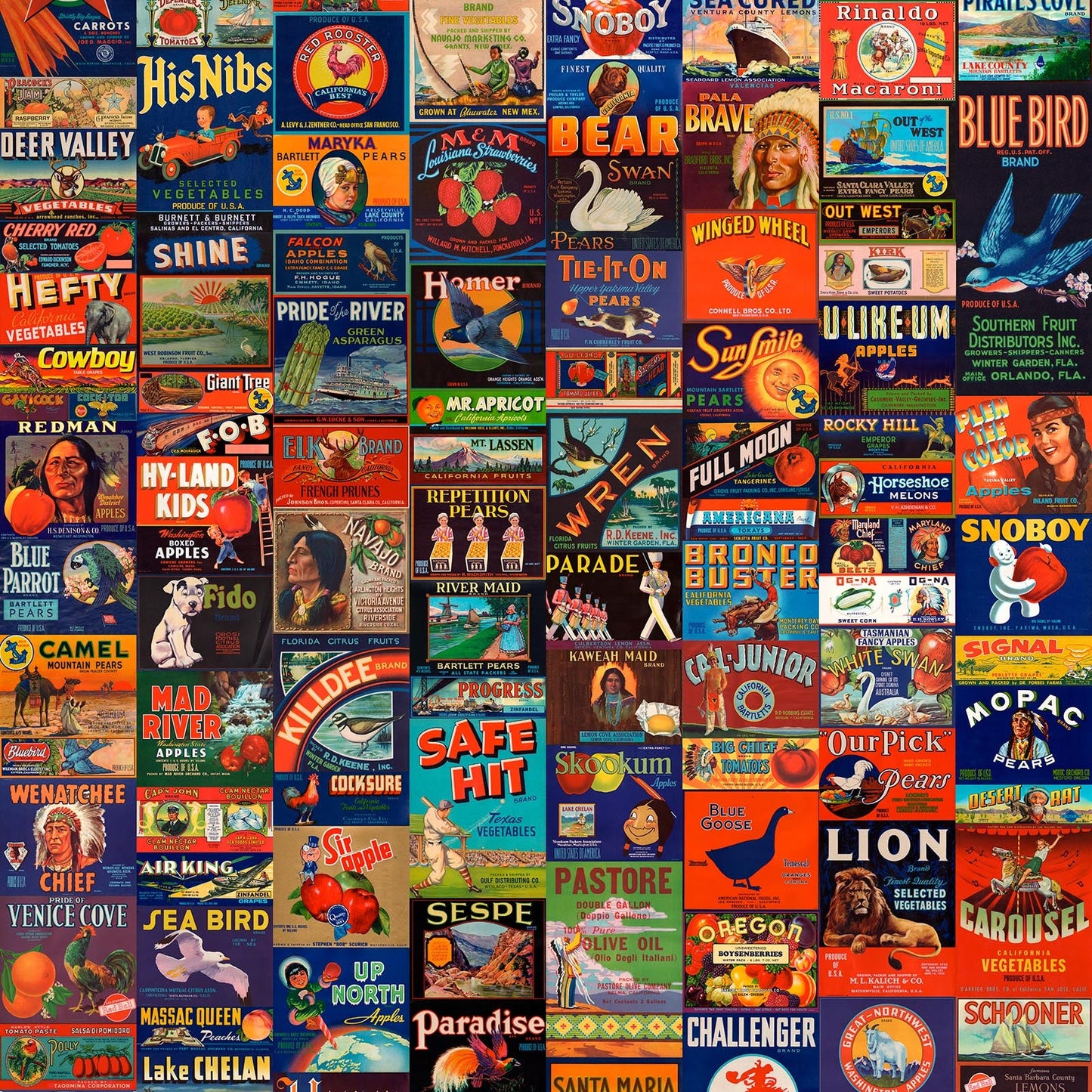 Crate Labels Wallpaper by Mr & Mrs Vintage Wallpaper - People & Animal Crate Labels