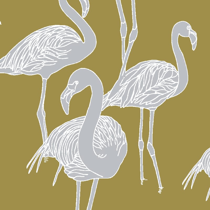 Sample – Deco Flamingo Wallpaper - Super Wide - Citrino