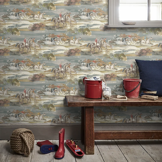 Morning Gallop Wallpaper - Mulberry - Blue/Sand