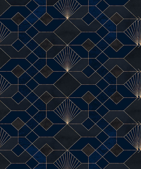 Deco Obsidian - Blue - Custom Sized Wallpaper Mural (per m2)