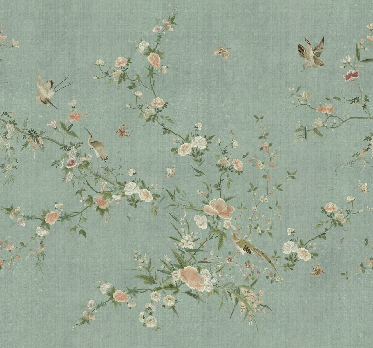Sample - Whispering Blooms - Custom Sized Wallpaper Mural (per m2) - Teal