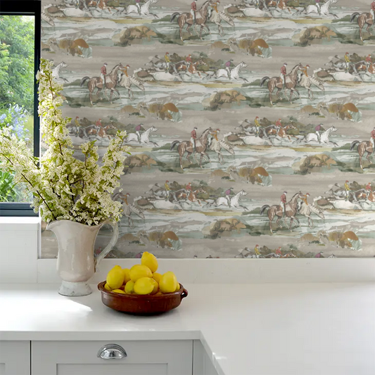 Morning Gallop Wallpaper - Mulberry - Grey/Sand