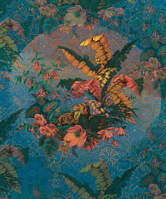 Jungle Majesty - Blue - Custom Sized Wallpaper Mural (per m2)