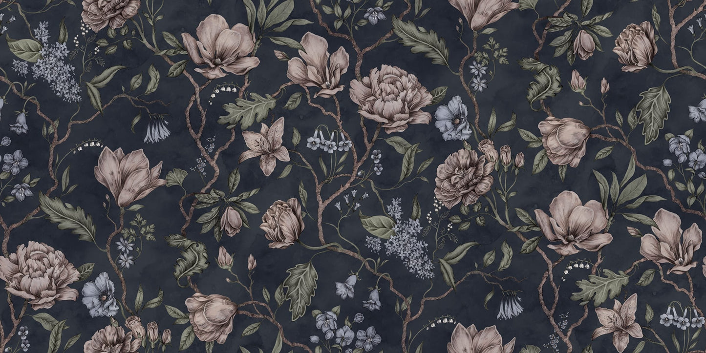Sample - Belinda Mural Wallpaper - Dark Blue