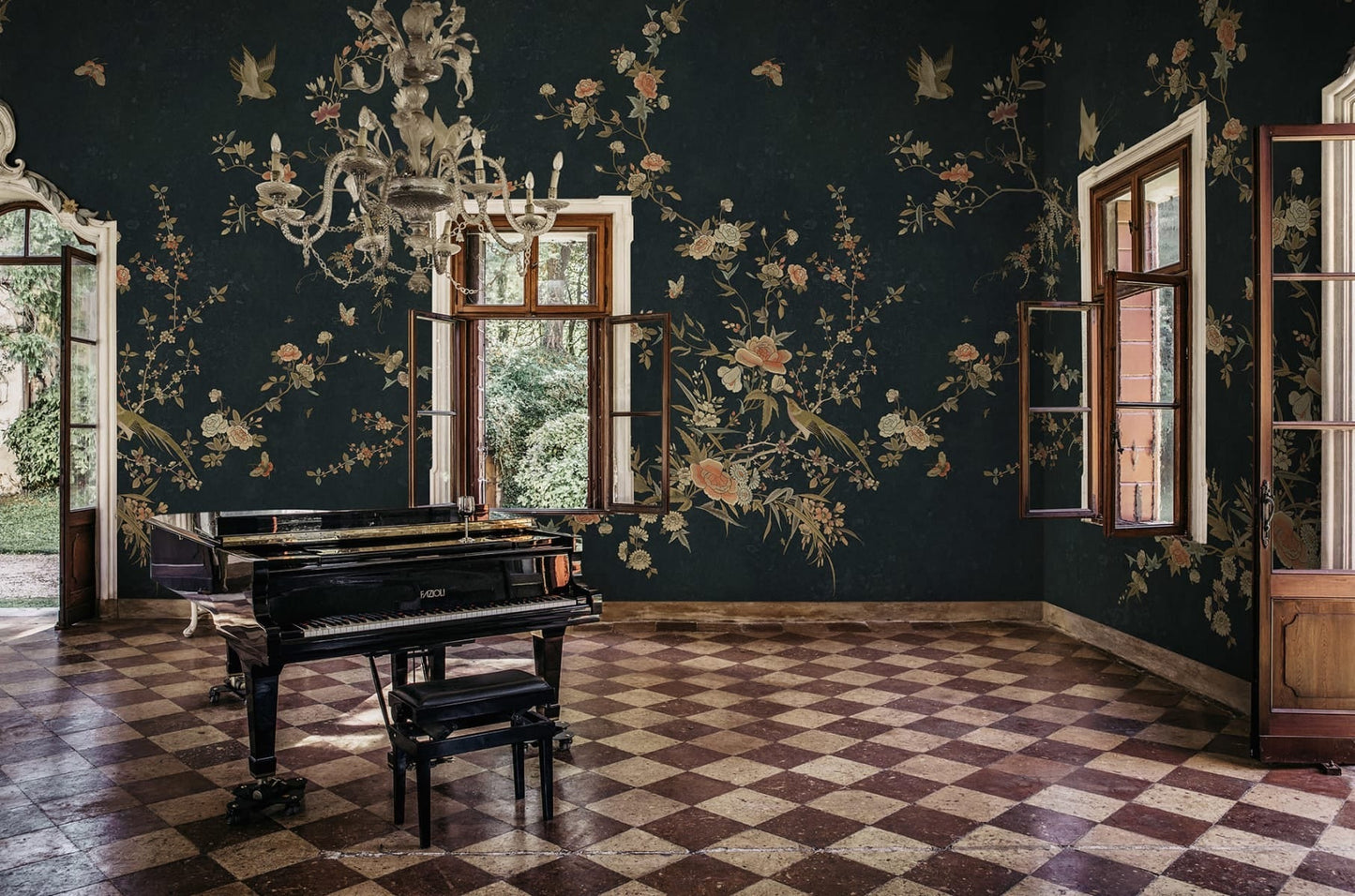 Whispering Blooms - Custom Sized Wallpaper Mural (per m2) - Midnight Blue