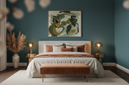Dreamy Bedroom with Teal Soft Texture Vinyl Wallpaper