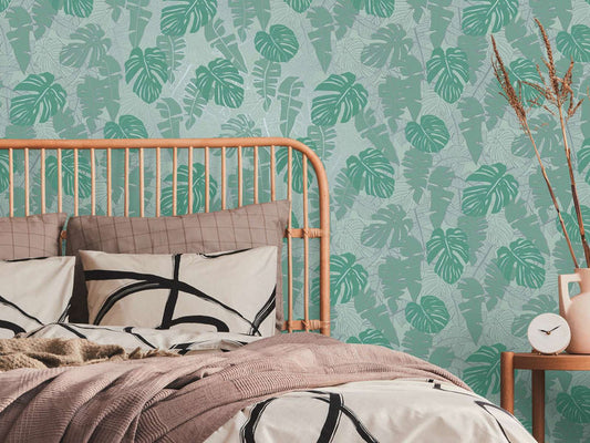 Metallic Monstera Fronds Wallpaper - House of Turnowsky - Green