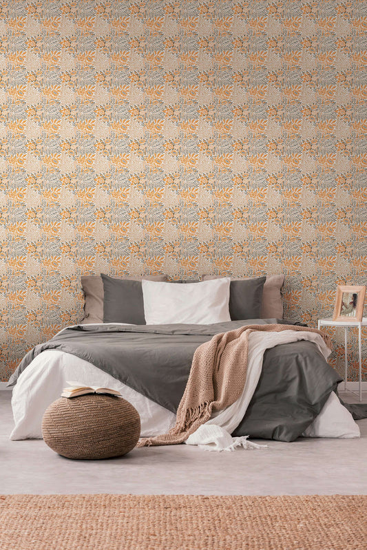 Baroque Floral Wallpaper - Orange