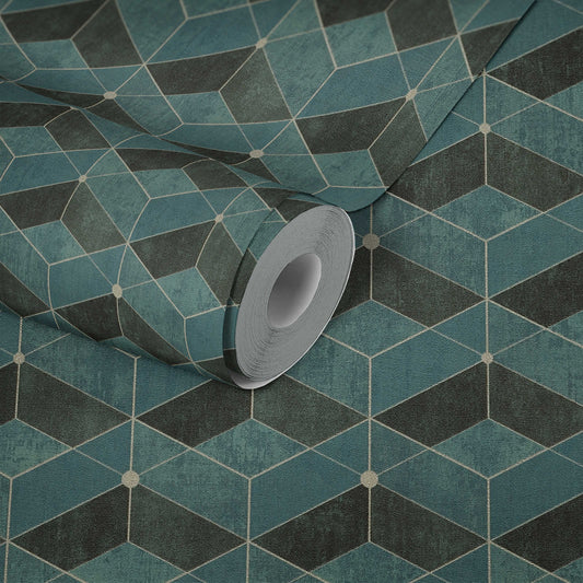 Retro Geometric Vinyl Wallpaper - Turquoise