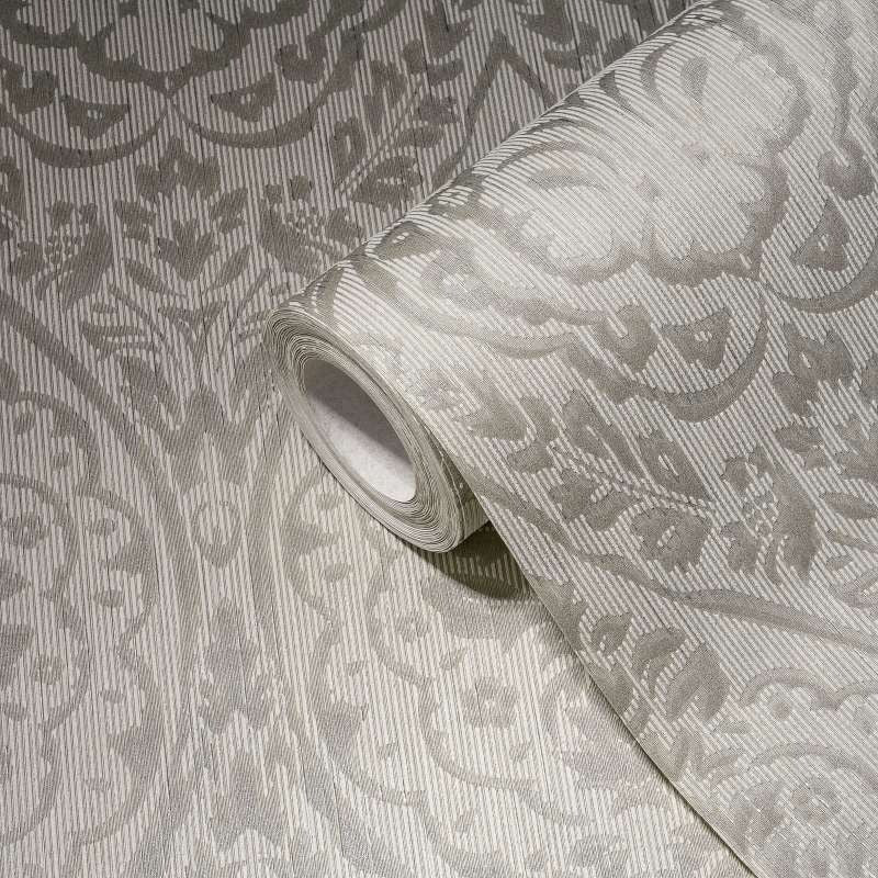 Textured Damask Textured Wallpaper - Beige Brown