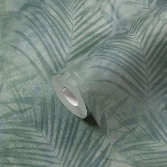 Soft Palm Leaf Wallpaper - Green/Grey