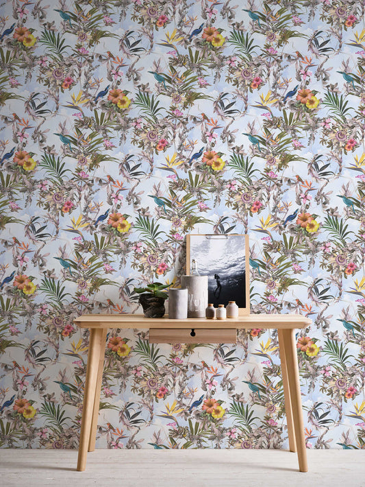 Hibiscus Haven – Crane & Bloom Wallpaper – Cool Aqua