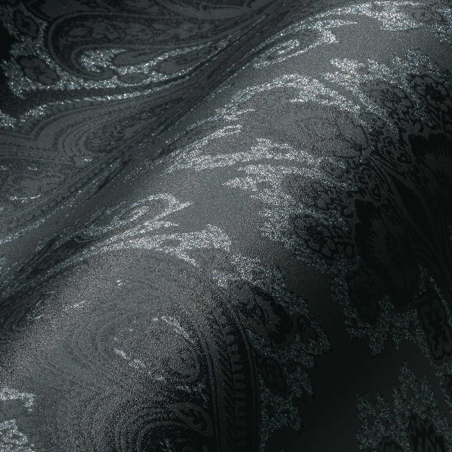 Damask Wallpaper - Black Silver - EXTRA WIDE
