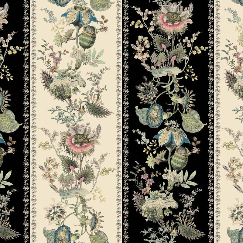 Sample - Flora Fantasia Hybrid Mural Wallpaper - House of Hackney - Noir Stripe