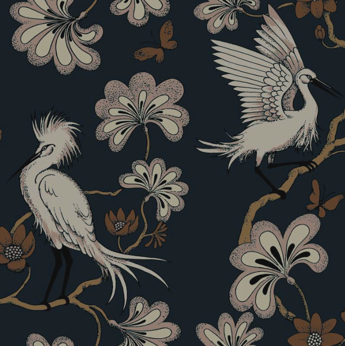 Egrets Florence Broadhurst Wallpaper - Midnight