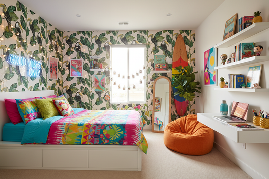Fun teenager's room with Toucan Tiki Wallpaper