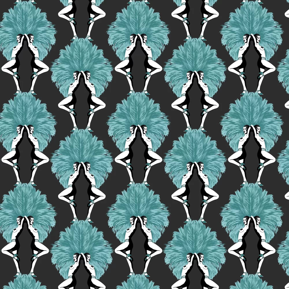 Sample - Showgirls Wallpaper - Teal/Black (Plain Black Background)