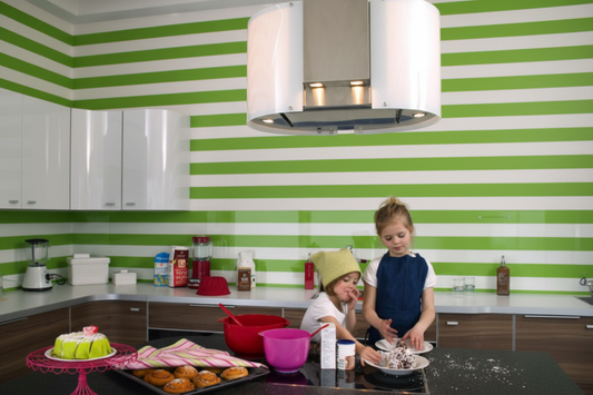 Green and white horizontal striped wallpaper for kids bedroom