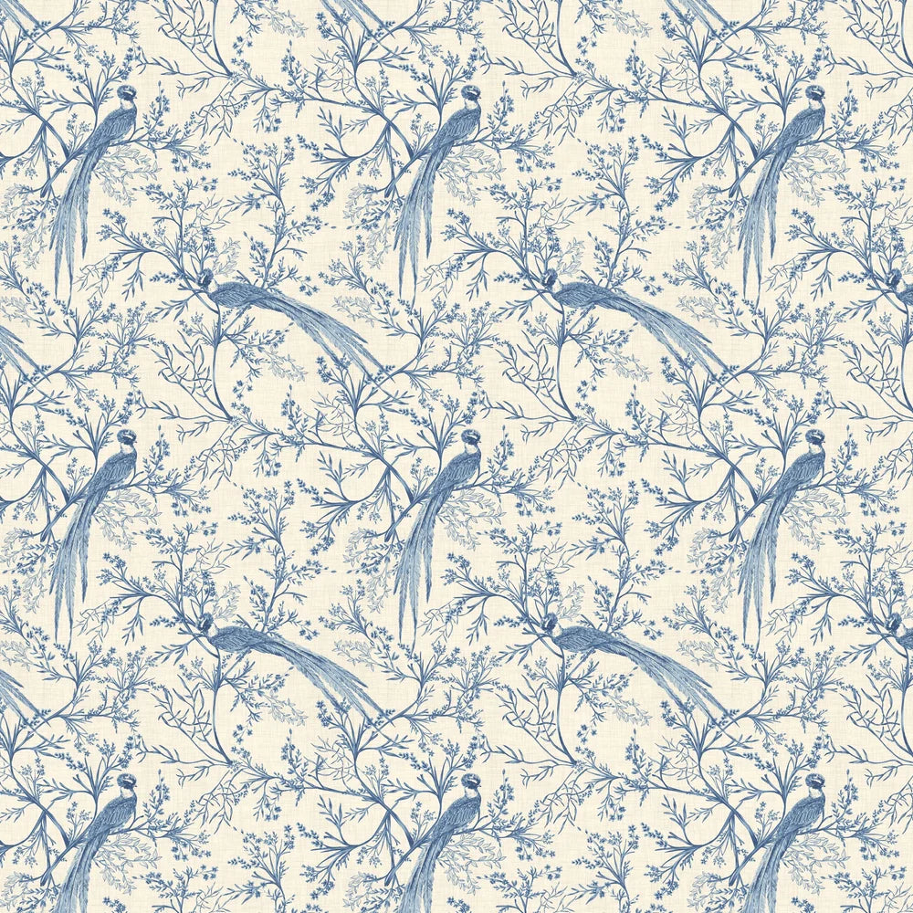Bird Toile Wallpaper - Dark Denim